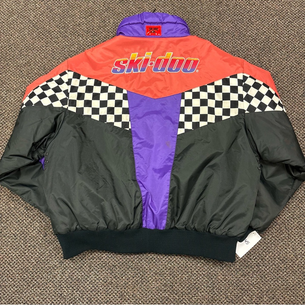 Vintage Skidoo Jacket Mens XL Racing Checkered Flag Bomber Coat